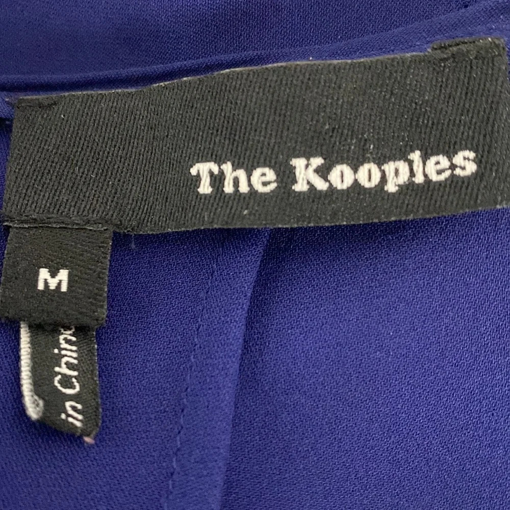 The Kooples Blue 100% Silk Preppy V-Neck Short Sleeve Coastal Blouse Size M - Picture 8 of 9